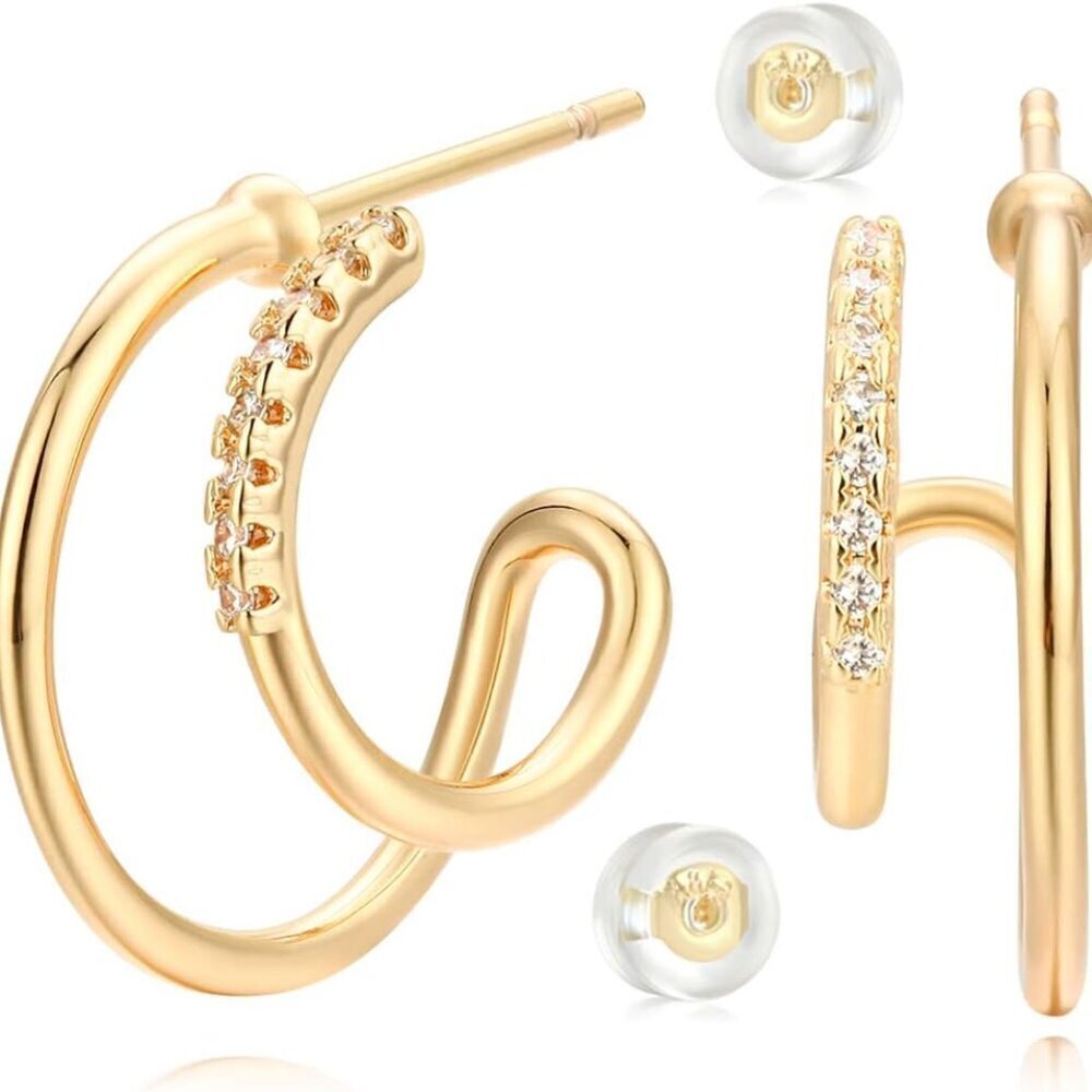 Earring Stud Sets Women 14K Gold Plated Sterling Silver Hypoallergenic Jewelry